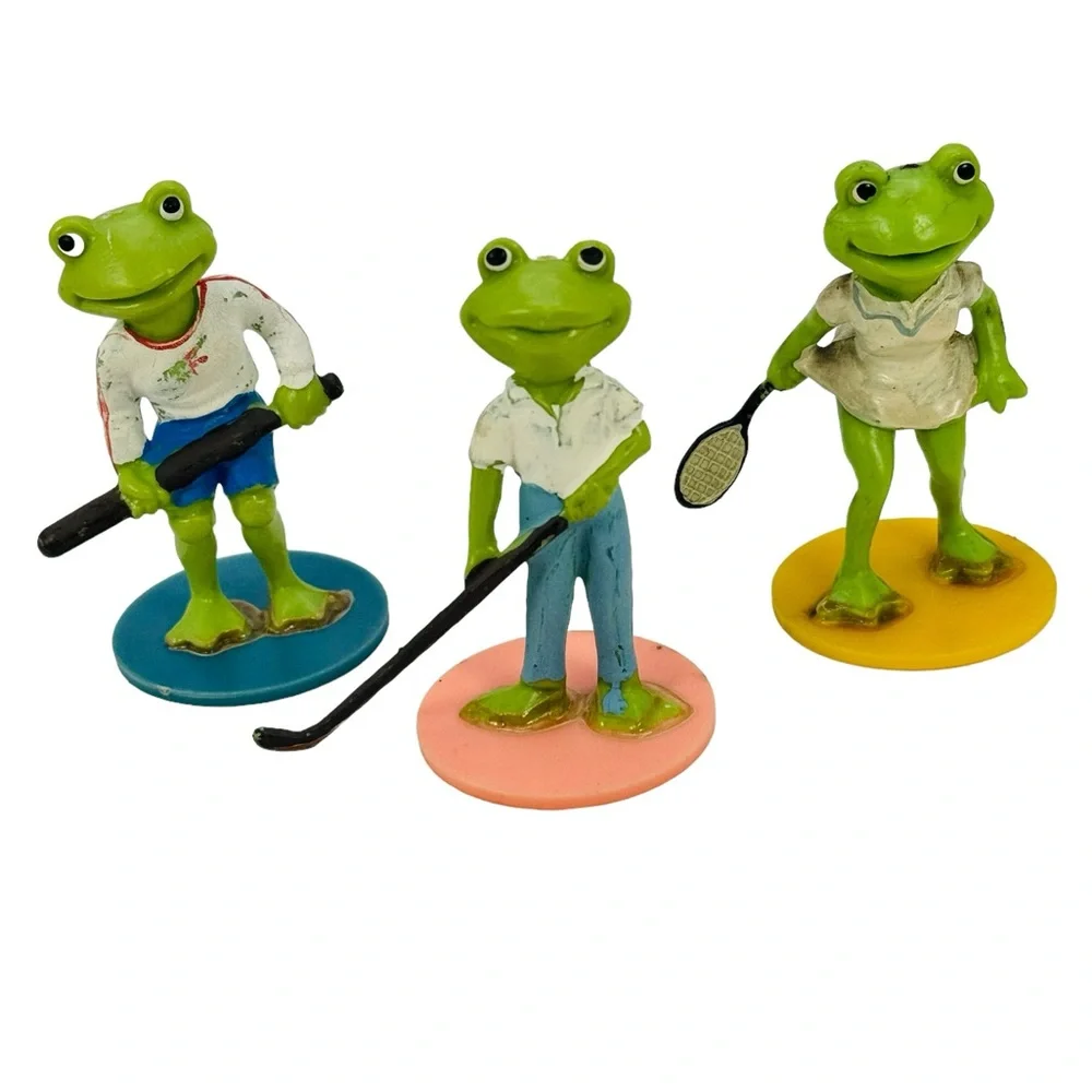 Vintage Frogs Playing Sports Plastic Figures Cake Toppers Golf Baseball Tennis